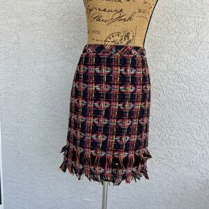 Trina Turk Los Angeles Multicolor Rainbow Tweed Fringe Pencil Skirt Women's Sz 6